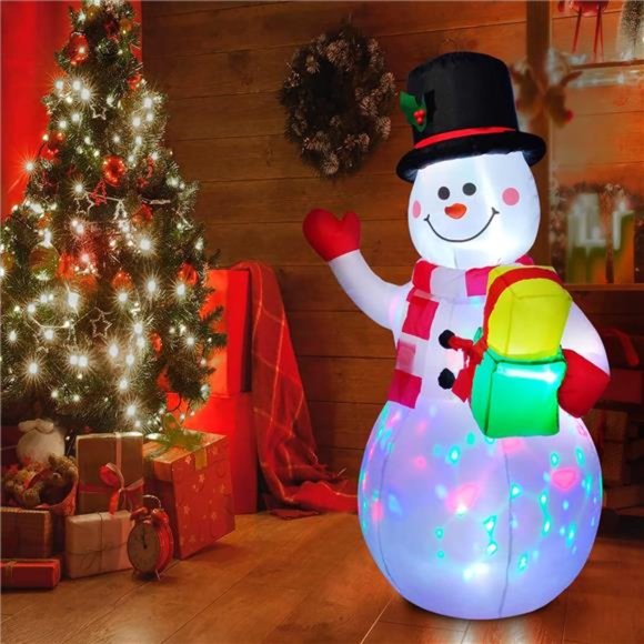 5 Foot Inflatable Snowman w/Colored LEDs, Christmas Inflatables With Lights - Picture 7 of 7